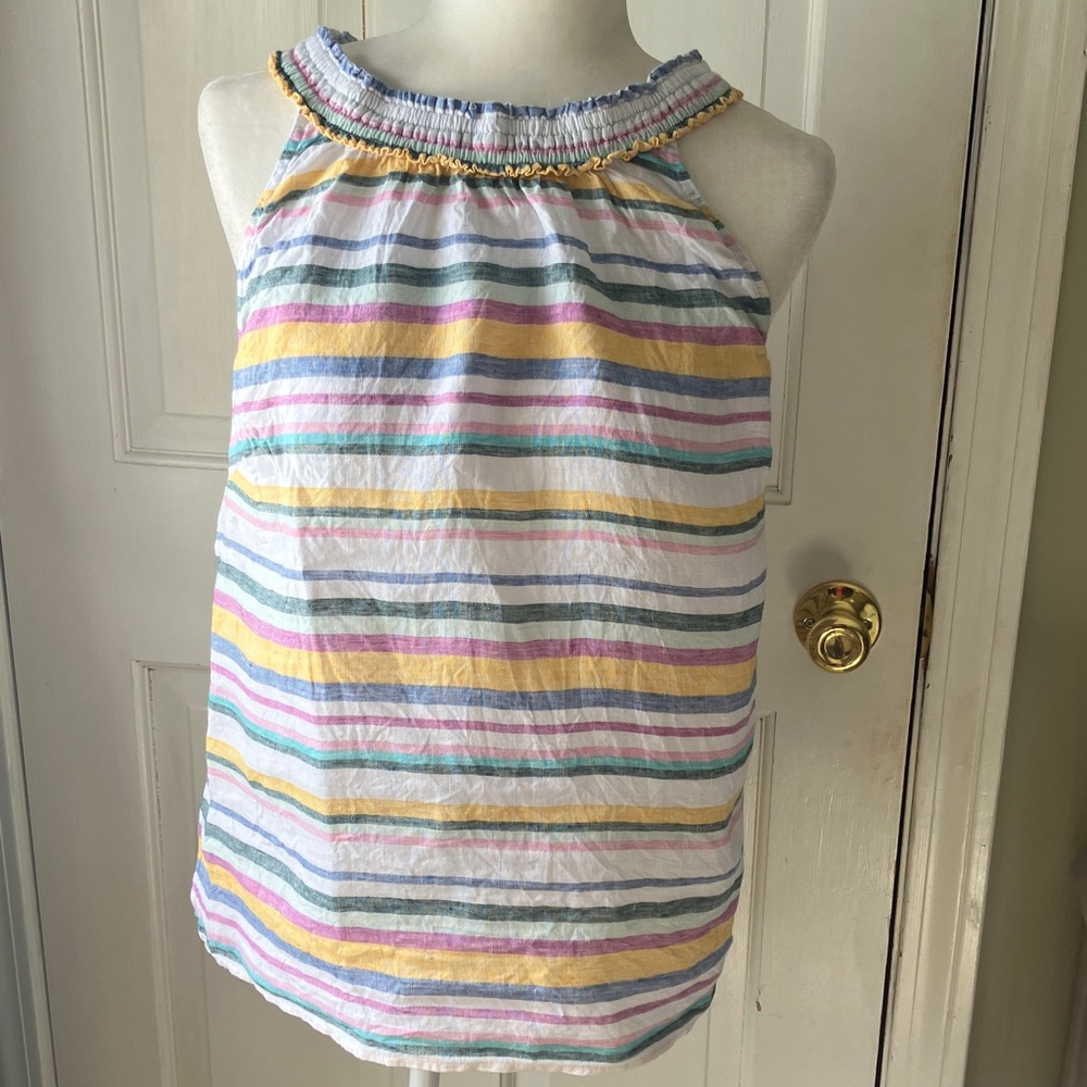 Talbots linen striped sleeveless summer top M